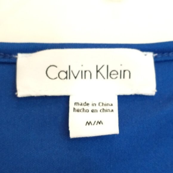 Calvin Klein Blue Striped Textured Blouse Size M Double Layer Stretch Pullover - Picture 7 of 10